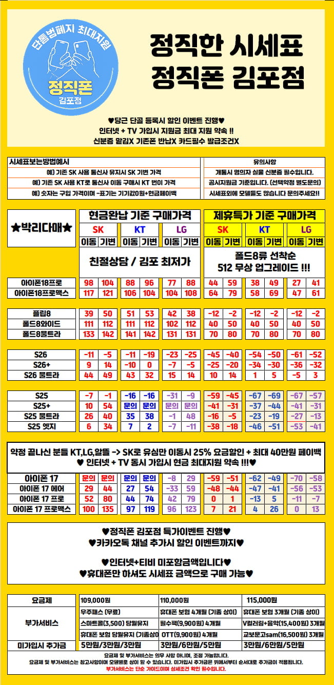 김포 최저가<정직폰 김포점> [현금완납/제휴할인] 09월13일 힘든시기 플립8 폴드8 즉시개통 재고여유!! 시세표 비교환영 !! 사고없는 본사직영점 !! 김포, 부천 , 일산, 구로 , 검단 , 강서, 인천