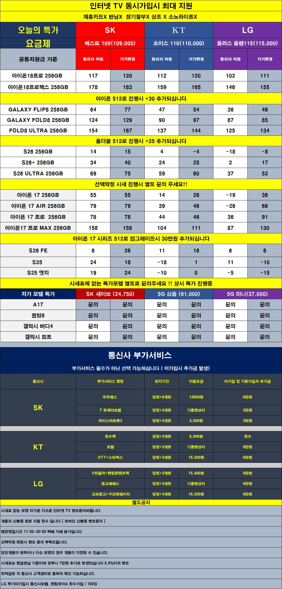 [현금완납]경기 고양/파주 일산휴대폰 성지 시세표/카드X반납X주차가능