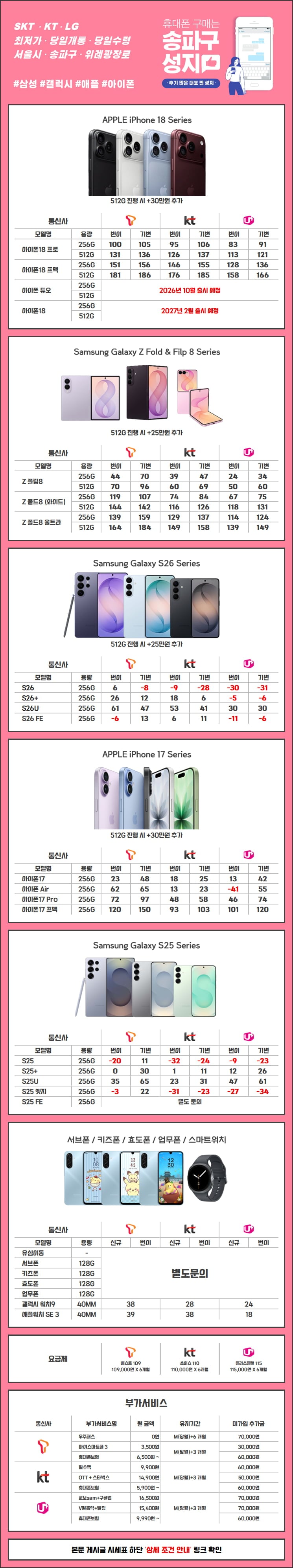 [9월 30일] 서울 송파 송파구 위례광장 성남 성남시 휴대폰성지 시세표