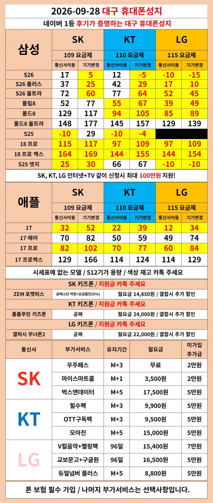 대구 휴대폰 진짜 최저가 | 시세표 부가서비스 강요 NO | S26 마지막 대란!!