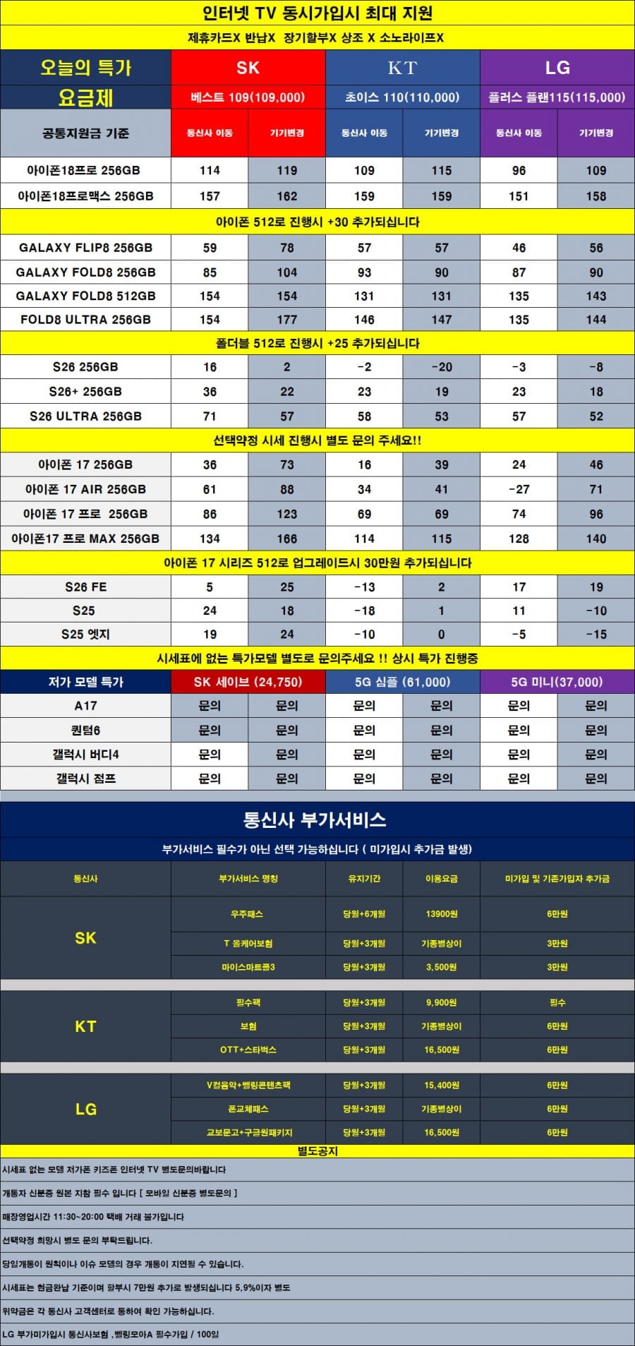 [현금완납]경기 고양/파주 일산휴대폰 성지 시세표/카드X반납X주차가능