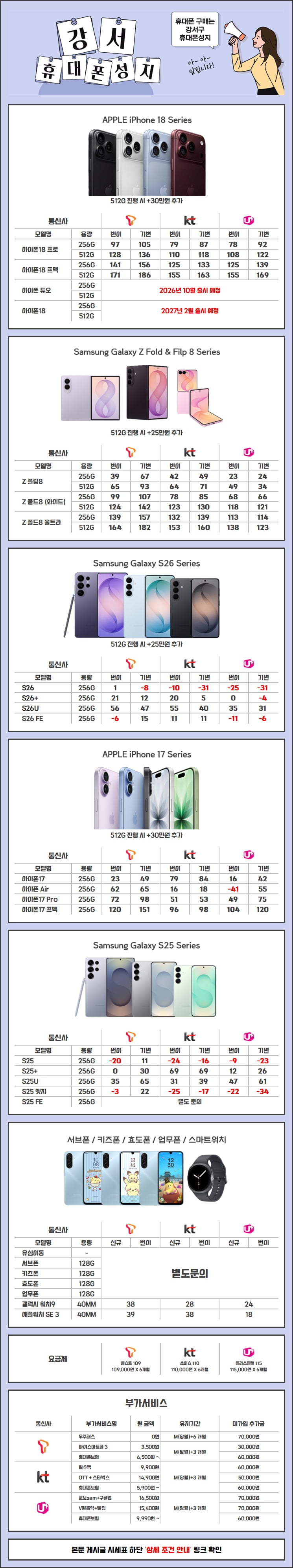 [10월 1일] 서울시 강서/강서구/영등포구/양천구 현금완납 휴대폰성지 시세표