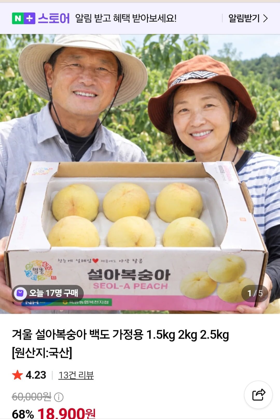 백도 설아복숭아 가정용 1.5kg (18,900원 / 무배)